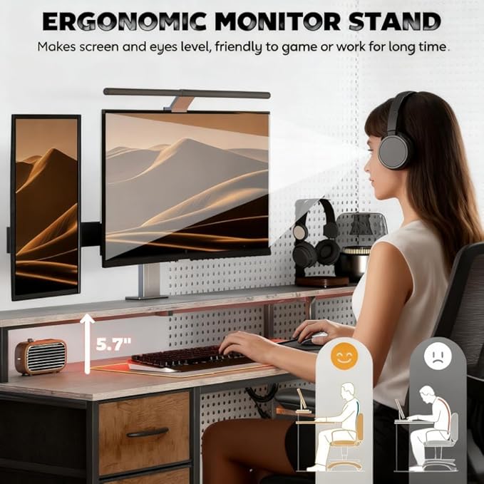 66.9'' Gaming Desk with 4 Fabric Drawers &amp File Cabinet Modern Computer Desk with Power Outlets and LED Lights Home Office Desk PC Desks for Home Office Study (Brown)