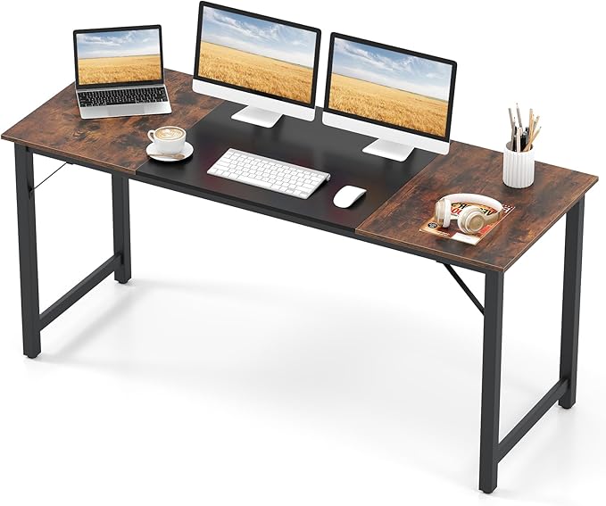 Giantex 63 Inch Computer Desk Modern Simple Office Desk with Triangle Structure Metal Frame Computer Workstations for Home Office Study Conference Room Rustic Brown and Black