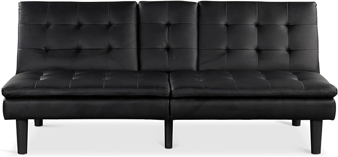 Furniture of America Fallein Modern Contemporary Wood 71.5-inch Futon Sofa Bed with Drop-Down Table Cup Holders USB-A Charger Biscuit Tufting for Bedroom Guest Room Black