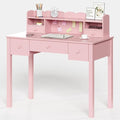 Pink Writing Desk with Hutch &amp 5 Drawers - 40 Inch Modern Computer Workstation for Home Office Teen Desk Small Study Desk Ideal for Gift