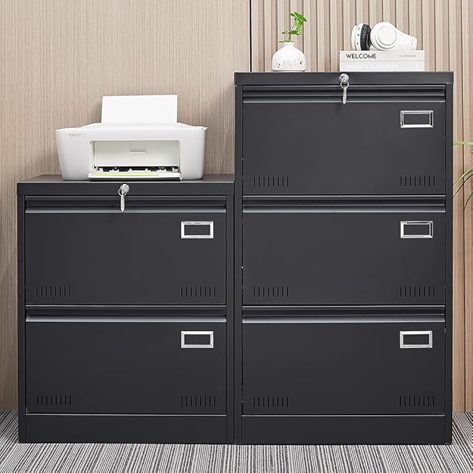 File Cabinet 2 Drawer Metal Filing Cabinet with Lock Office Lateral Filing Cabinets for Letter/Legal/F4/A4 Size File Cabinets for Home Office Black