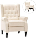 Recliner Wingback Chair Modern Linen Fabric Push Back Recliner Chairs Linen Fabric Single Sofa Lounge Chair Manual Recliner Chai for Adults Living Room Bedroom (Beige)