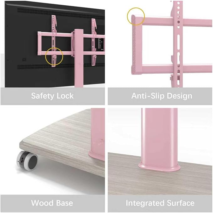 Pink Rolling TV Stand for 32 to 55 65 75 85 Inch TVs Corner TV Floor Stand with Mount Universal Portable Mobile TV Cart on Wheels Small TV Stand for Bedroom Living Room Conference Room