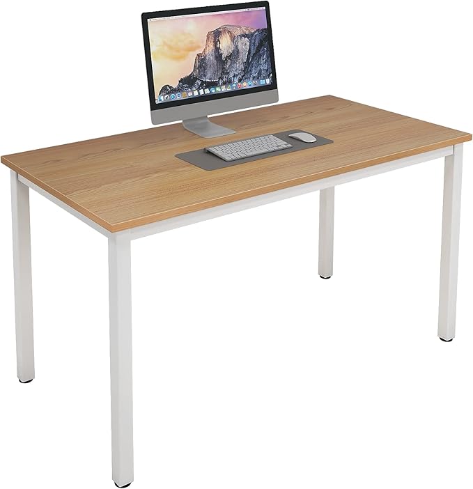SogesGame Computer Desk 47.2 inches Small Office Desk Computer Table Study Writing Desk Workstation for Home OfficeDining Table Teak White