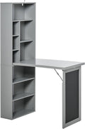 Foldable Wall Mount Desk Cabinet with Writing Blackboard and Storage Shelf - Grey - Compact Home Office Workstation