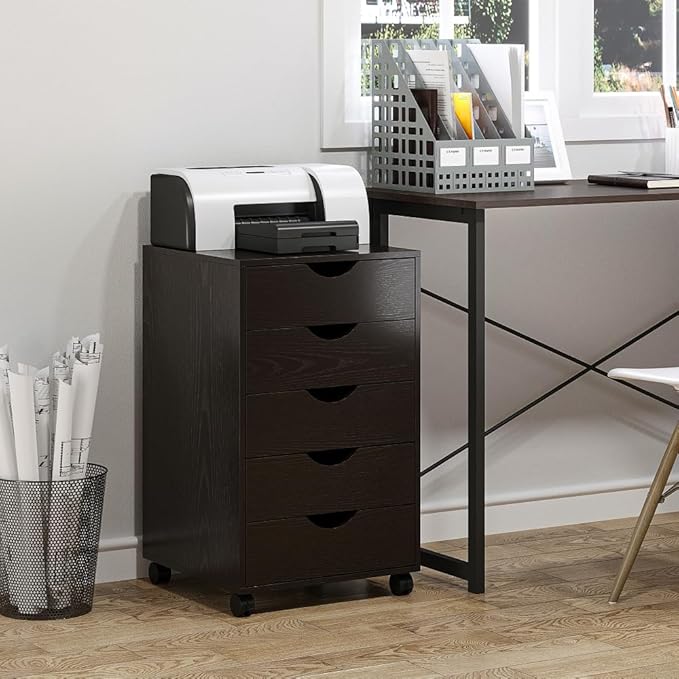 5 Drawer File Cabinet Storage Organizer Filing Cabinet with Nordic Minimalist Modern Style &amp Wheels Brown