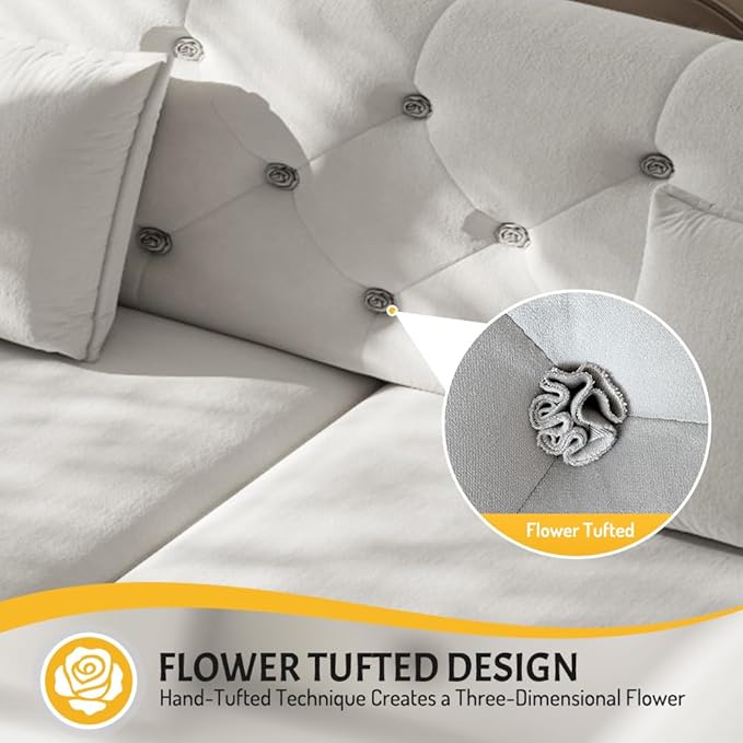 KEIKI 74.7 Queen Pull Out Sofa Bed Velvet Convertible Sleeper Sofa Button Tufted Chesterfield Sofa Pull-Out Couch Bed for Living Room Bedroom Apartment Light Grey