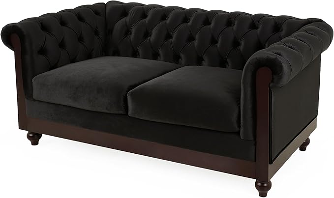 LUMISOL 59 Chesterfield Loveseat with Rolled Arms Modern Velvet Sofa 2-Seater Tufted Couch with Nailhead and Solid Wood Legs for Living Room Bedroom Office Black