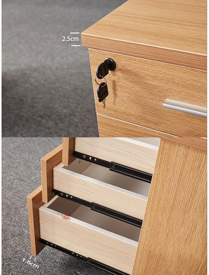 Filing Cabinet Wooden Floor-to-Ceiling Mobile File Cabinet Simple Modern Storage Short Cabinet with Lock Three Drawers Cabinet File Storage Cabinets(Natural)
