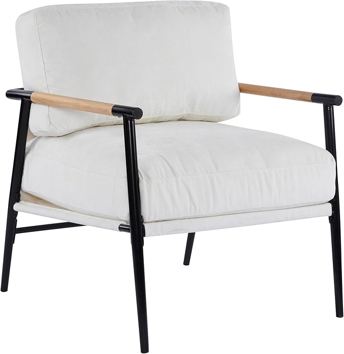 27.56 Modern Accent Chair with Plush Cushions Minimalist Metal e and Wooden Armrest Design Perfect for Cozy Living Room Bedroom or Office Seating