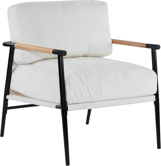 27.56 Accent Chair with Plush CushionsMetal Frameand Wooden Armrest Design – for Living Room RoomOffice Seating