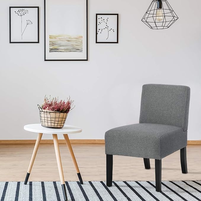 BestMassage Dining Chairs Accent Chair Armless Chair with Solid Wood Legs Home Furniture for Set of 2 Urban Style Modern Elegant Design Fabric Living Room ChairsGrey