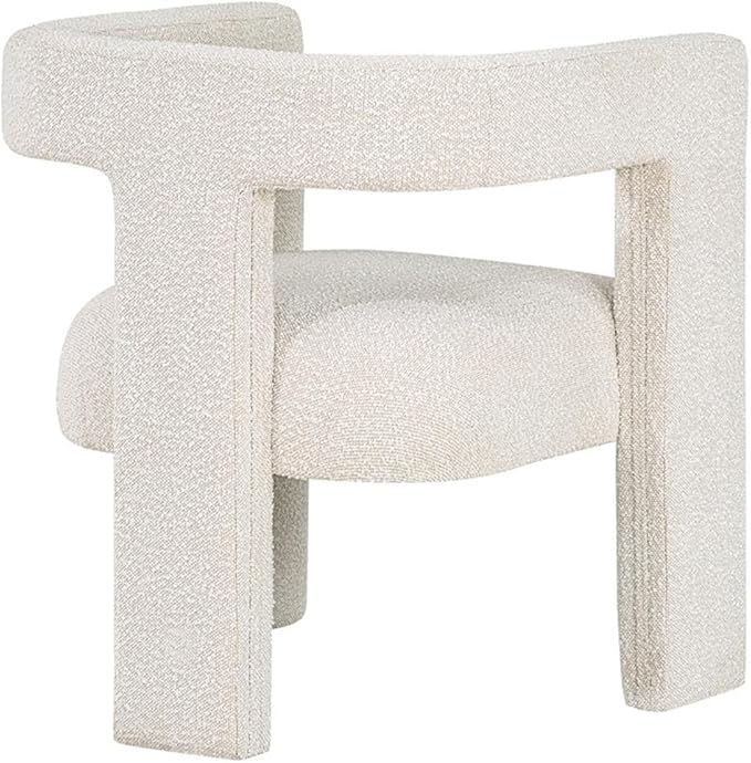 Pemberly Row Modern Fabric Upholstered Accent Side Chair White Bouclé 29.5 H x 26 W x 24.5 D Curved Arms Foam Cushion No Assembly Required Ideal for Living Room or Bedroom