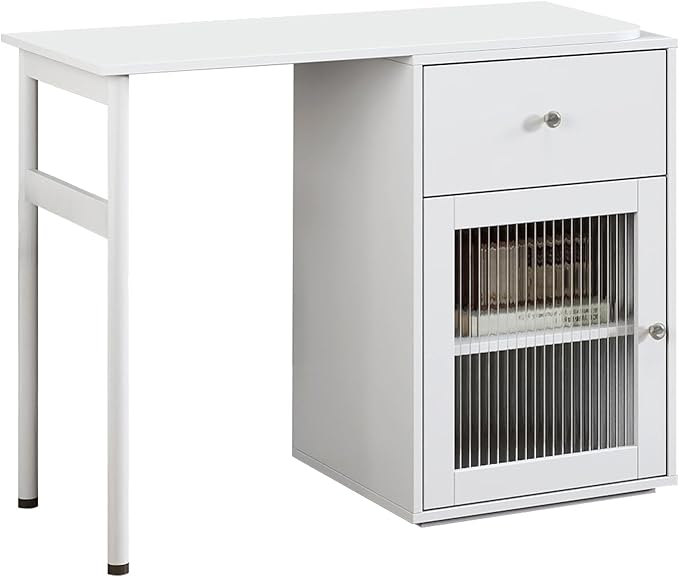 Computer Desk with 90 Degree Rotating Desktop Corner Home Office Desk with Storage Hutch and Drawers for Writing Gaming Bedroom Living Room Home Decor (Style-12)