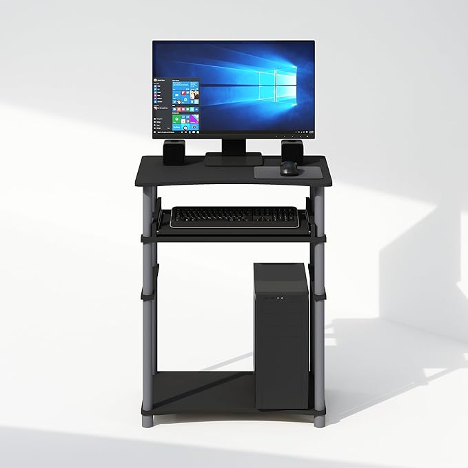 Furinno Home Desk 23.6 Wide Gaming Desk with Keyboard Tray Computer Desk Office Writing Desk for Home Office Bedroom Black