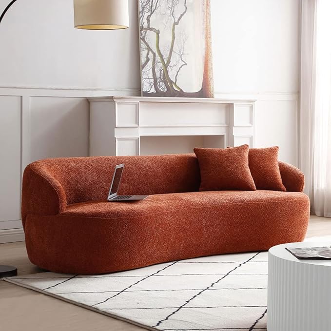 Curved Sofa Couch 86.6 3-Seater Modern Boucle Sectional Couch Comfy Cloud Upholstered 3 Seat Leisure Cushion Sofa with Pillows for Living Room Bedroom Office ApartmentOrange