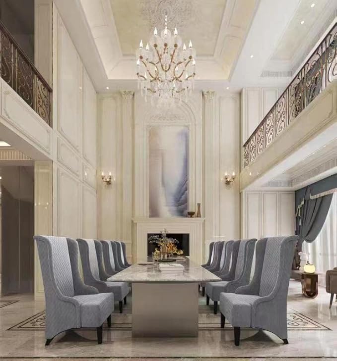 High Back Dining Chairs Living Room Chairs Upholstered Gray Fabric Accent Wingback Armchair Muebles para El Dormitorio with 9.8 Thicked Padded Seat Wooden Legs Mysterious Gothic Decor