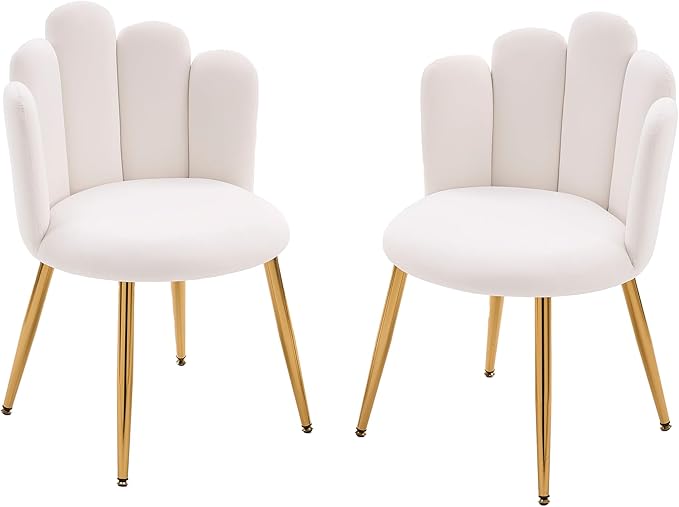 Dining Chairs Set of 2 Modern Dining Room Chairs Modern Cute Velvet armless Accent Chair with Gold Legs for Living Room/Bedroom/Kitchen (2 White)