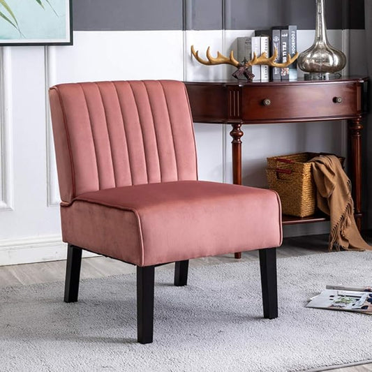 Mid Century Modern Accent Chairs Set of 2 with Minimalist Design Elegant Velvet Upholstery and Solid Wood Legs Ideal for Living Room or Bedroom Rose