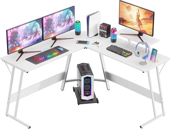 FDW L Shaped 51 Inch Gaming DeskCorner Computer DeskPC Gaming DeskWriting Workstation with Large Monitor Stand for Home OfficeWhite