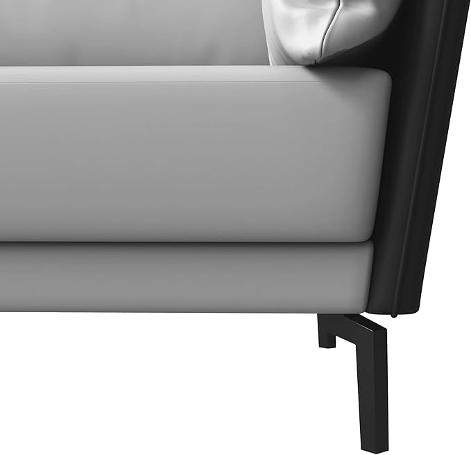 LeisureMod Luxify Series 3 Seater Sofa – Modern Leather Couch with Stainless Steel Legs Removable Cushions and Sleek Low-Profile Design for Living Rooms and Apartments in Black/Grey