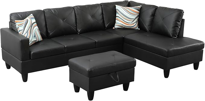 Sectional Couches for Living Room Furniture Sets 4 Seat L Shaped Couches with Ottoman Modular Sectional Sofa for Apartment Furniture Sets Black