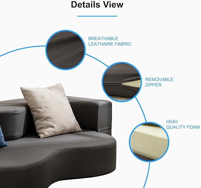 PUREMIND Queen Folding Floor Sofa Bed Lazy Foam Floor Couch Bed with Leathaire Fabrics Convertible Fold Out Sleeper Sofa Bed 2 in 1 Foldable Sofa Bed for Living Room/Apartment/Office