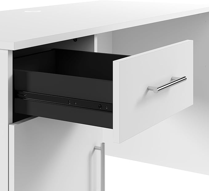 Bush Home Somerset 54W Office Desk with Drawer and Cabinet in White Computer Table with Storage for Home Office Workspace