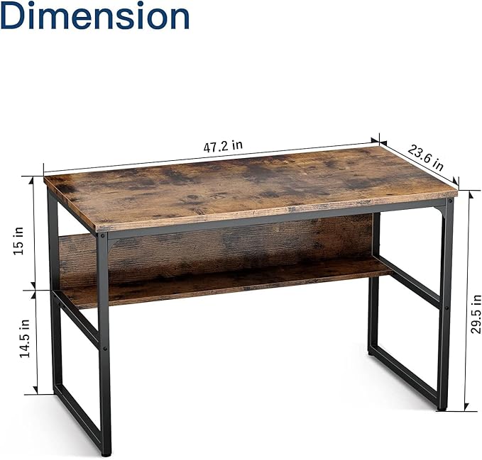 Computer Study Desk with Bookshelf Large Home Office Desk with Storage and Shelf Industrial Study Writing Drawing Table with Space Saving Design Modern Simple Style Laptop Table