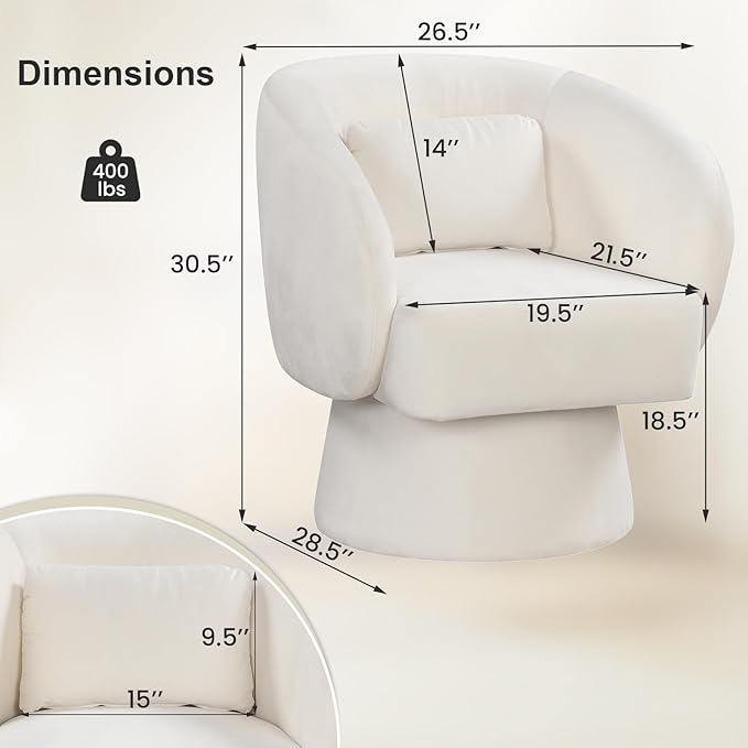 Giantex Swivel Accent Chair Upholstered Barrel Chair with Curved Back &amp Removable Lumbar Pillow Comfy Round Armchair with 360° Rotating Function Single Sofa Chair for Living Room