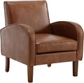 VESCASA Upholstered Accent Chair with Wood Legs PU Faux Leather Comfy Single Sofa with Curve Arms Modern Side Club Leisure Chair for Reading/Living Room/Bedroom Brown