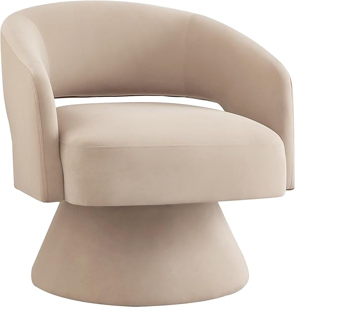 GDFStudio Swivel Barrel Chair Accent Arm Chair for Living Room Upholstered Velvet Round Reading Armchair Modern 360 Degree Comfy Swivel Chair with Open Backrest for Bedroom Office Taupe