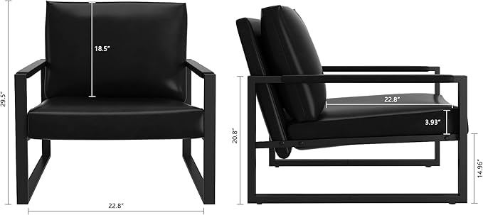 AWQM Leather Accent Chair Set of 2 Sofa Chair with Extra-Thick Padded Backrest and Seat Cushion Single Sofa for Living Room Bedroom Black Metal Frame 105 Degree Slant Back Black (ETSF-01BK-02)