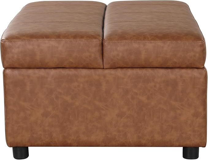 Folding Ottoman Sleeper Bed with Mattress Classical Style Convertible Guest Bed with Wood Legs and PU Fabric Convertible Chair into Sofa Pull Out Ottoman Sleeper Lounge Bed (Brown 9)