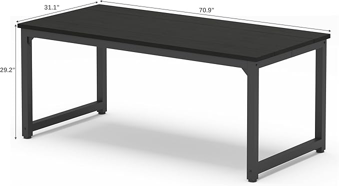DSHADE 70 Large Computer Desk Thick 1 Tabletop Home Office Workstation Reinforced Metal Frame Adjustable Feet Solid/Modular Design Black/Wood Grain