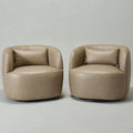 KINWELL Faux Leather Swivel Armchair Set of 2 No Assembly Upholstered PU Leather Swivel Accent Chairs with Toss Pillow for Living Room Office Lounge Khaki