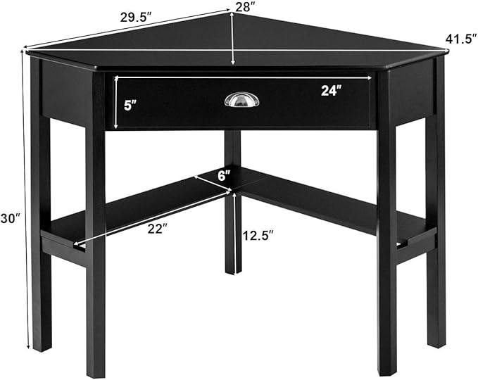 Tangkula Corner Desk Corner Computer Desk with Drawer for Small Space Small Corner Makeup Vanity Desk 90 Degrees Triangle Corner Desk with Storage Shelves