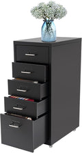 Mobile 5 Drawer Locking Pedestal File Cabinet Deep Light Duty Metal Letter Filing Cabinet Metal File Storage Cabinet 4 Small Drawers 1 Large Drawer 11.02lbs Each Tier Load Capacity
