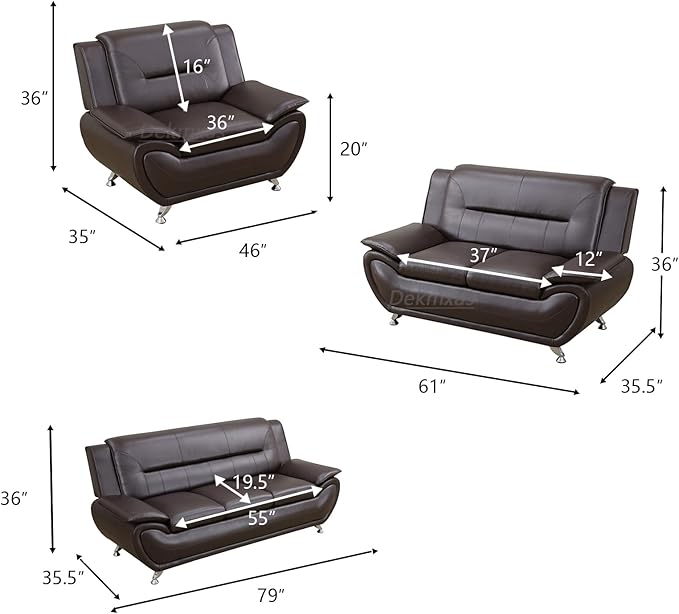 Living Room Furniture Sets Living Room Sofa Set Faux Leather Sofa Couches Brown Loveseat and 2 Chairs for Bedroom Apartment Rv Car Office