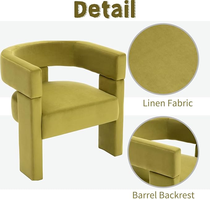 ROCTY Green Velvet Barrel Accent Chairs - Set of 2 Upholstered Side Chairs with Arms for Comfortable Sitting in Living Room or Bedroom
