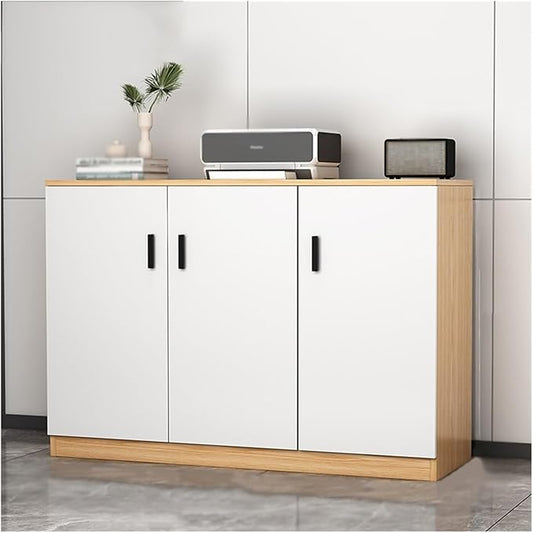 File Cabinet File Cabinet Data Cabinet Office Storage Cabinet File Cabinet Floor Storage Short Cabinet Wooden Office Cabinet Storage Cabinet Three Doors Archive Cabinet(Color:Original wood color+white