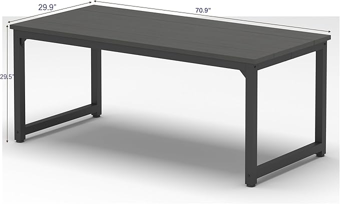 NSdirect 70.9 Computer DeskLarge Home Office Desk Wide Workstation 1 inch Thicker Tabletop for WritingGames and Home Work PC Desk Modern Finish Wood Board and Sturdy Steel Legs Black