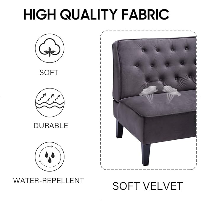 Alunaune Upholstered Loveseat Couch for Living Room Armless Bedroom Settee Small Love Seat Sofa Tufted Button Dining Room Bench - Dark Grey