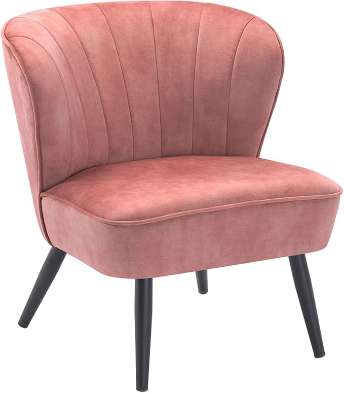 DUHOME Living Room Chair Armless Slipper Accent Chair Sofa Chair Reading Chair Upholstered Velvet Fabric for Bedroom Pink