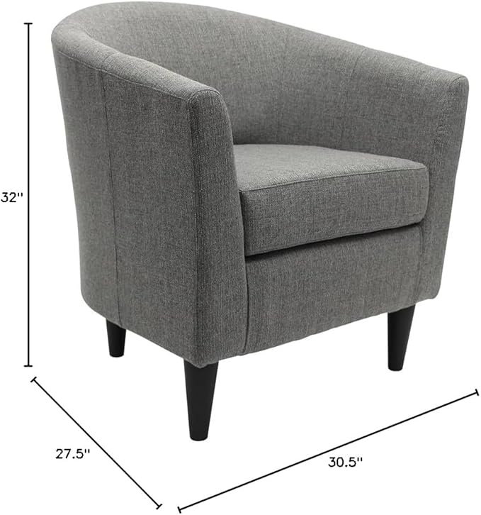 Pemberly Row Traditional Polyester Fabric Club Chair Gray Finish 32 H x 30.5 W x 27.5 D Padded Seat Classic Design Accent Chair for Living Room or Bedroom