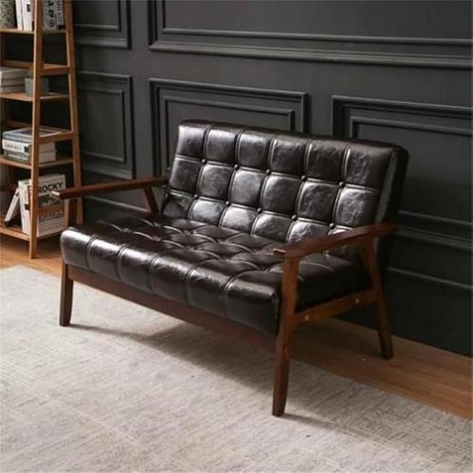 NIUYAO Sofa Couch with Comfy Armrest Upholstered Tufted Back Small Loveseat Sofa Modern Classic Faux Leather Couch for Living Room Bedroom Apartment Office -Army Green 55 L x 26 W x 28 H
