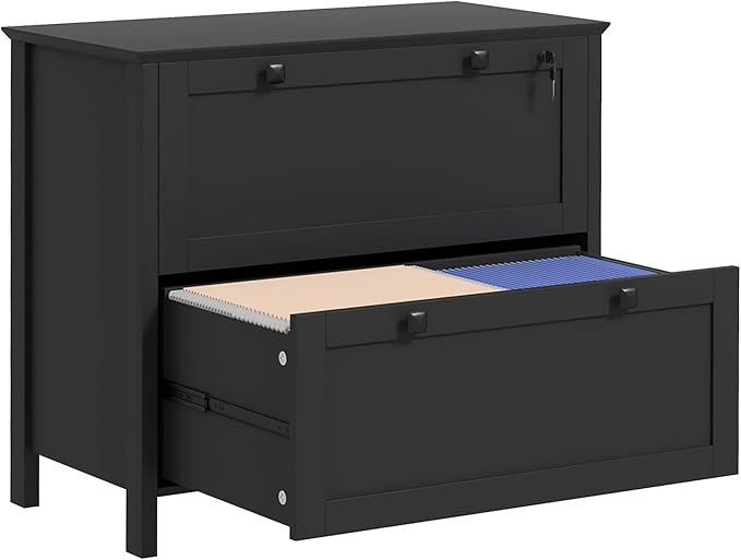 2 Drawer Small File Cabinet with Lock Under Desk Locking Storage Drawers Organizer Filing Cabinets for Home OfficeModern Farmhouse FurnitureBlack