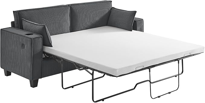 2-in-1 Pull Out Sofa Bed 88 Queen Size Sleeper Sofa Corduroy Convertible Loveseat Sleeper for Living Room Guest Room Apartment Home Office（Grey）