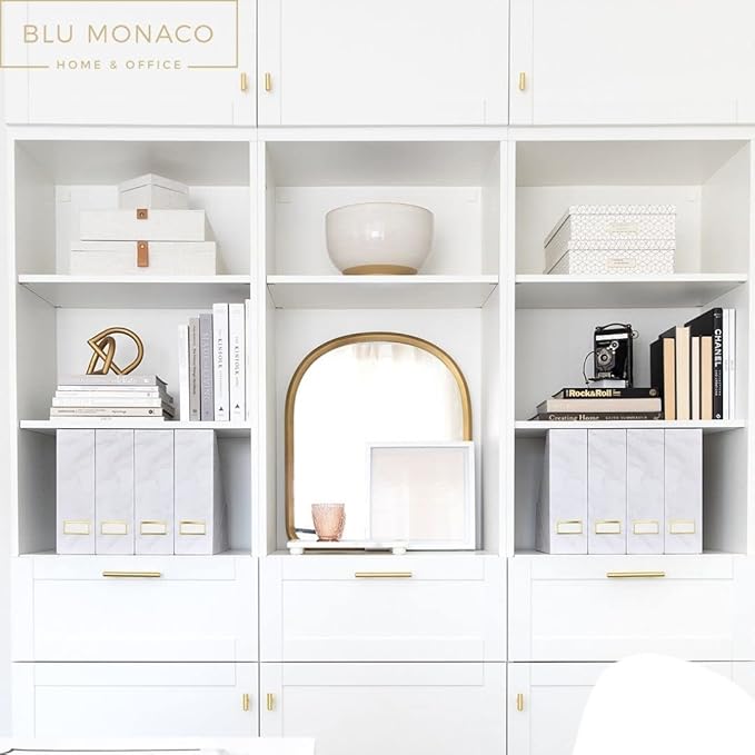 BLU MONACO Set of 4 Magazine Holders | White Marble Design with Gold Label Holders | Foldable File Organizer Boxes for Desk Office &amp Classroom | Stylish Paper &amp Magazine Storage