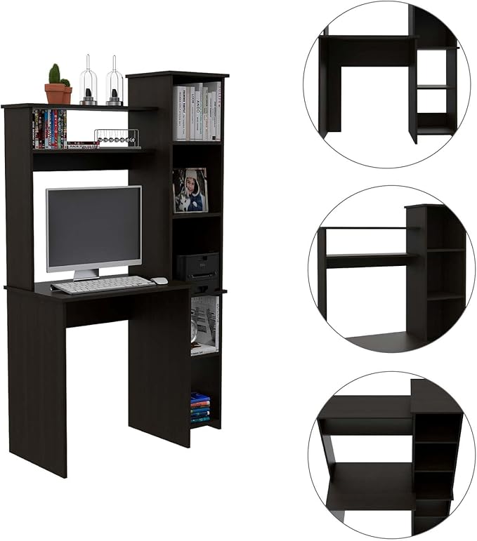 Nashville Writing Desk Six Shelves - Space-Saving Home Office Desk with Storage